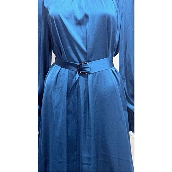 Misook Teal Belted Satin Midi Dress Size Large - Picture 8 of 8